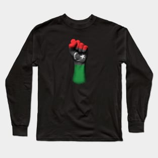 Flag of Libya on a Raised Clenched Fist Long Sleeve T-Shirt